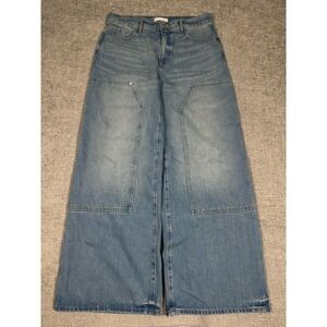 Loft Jeans Womens 8/29 32x30 Blue Wide Leg Double Knee High Rise Skater NEW